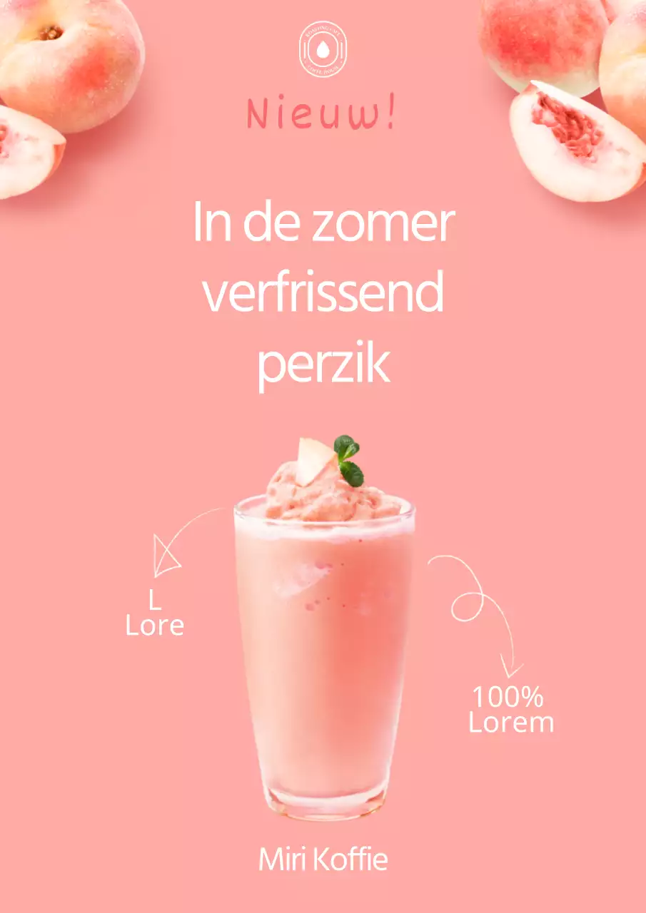 Roze, verfrissende en schattige perzik drink poster