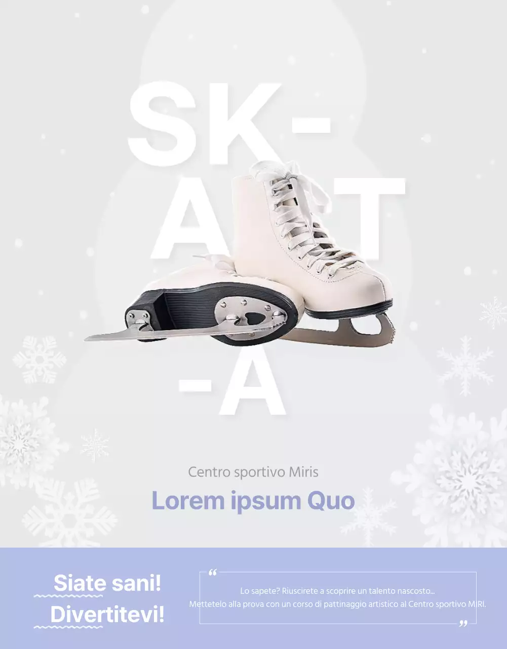 Lezione di pattinaggio di ispirazione invernale in bianco con accenti malva.