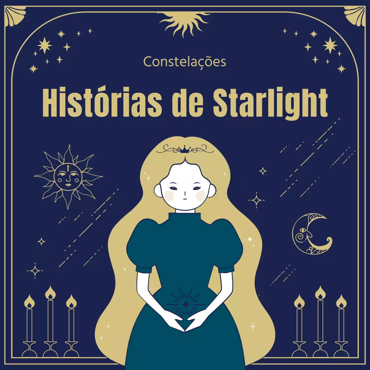 As origens e os horóscopos dos astros em ilustrações místicas de cartas de tarot em azul-marinho e dourado
