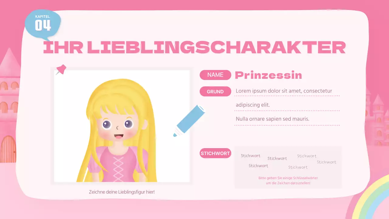 Eine niedliche rosa Prinzessin, ein Märchen, Schauspielunterricht
