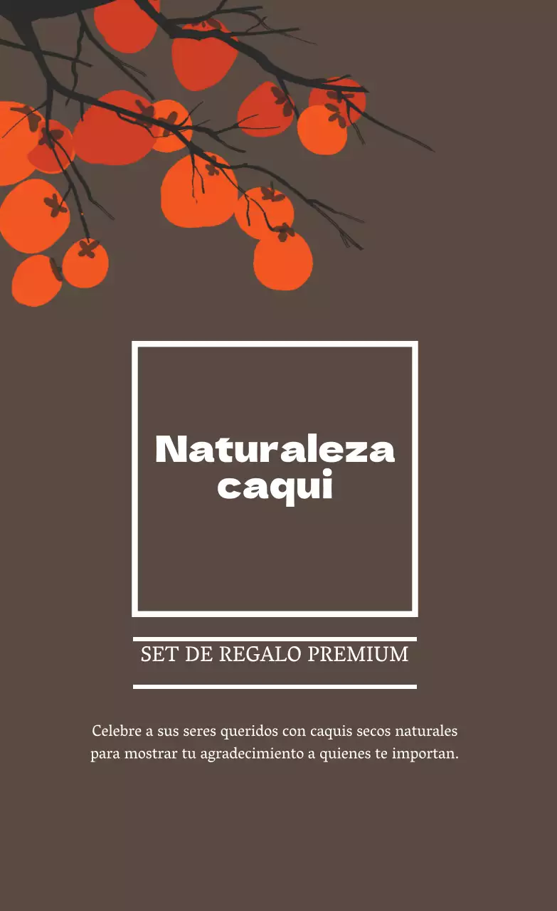 Etiqueta ilustrada marrón-naranja del estuche de regalo de caqui seco