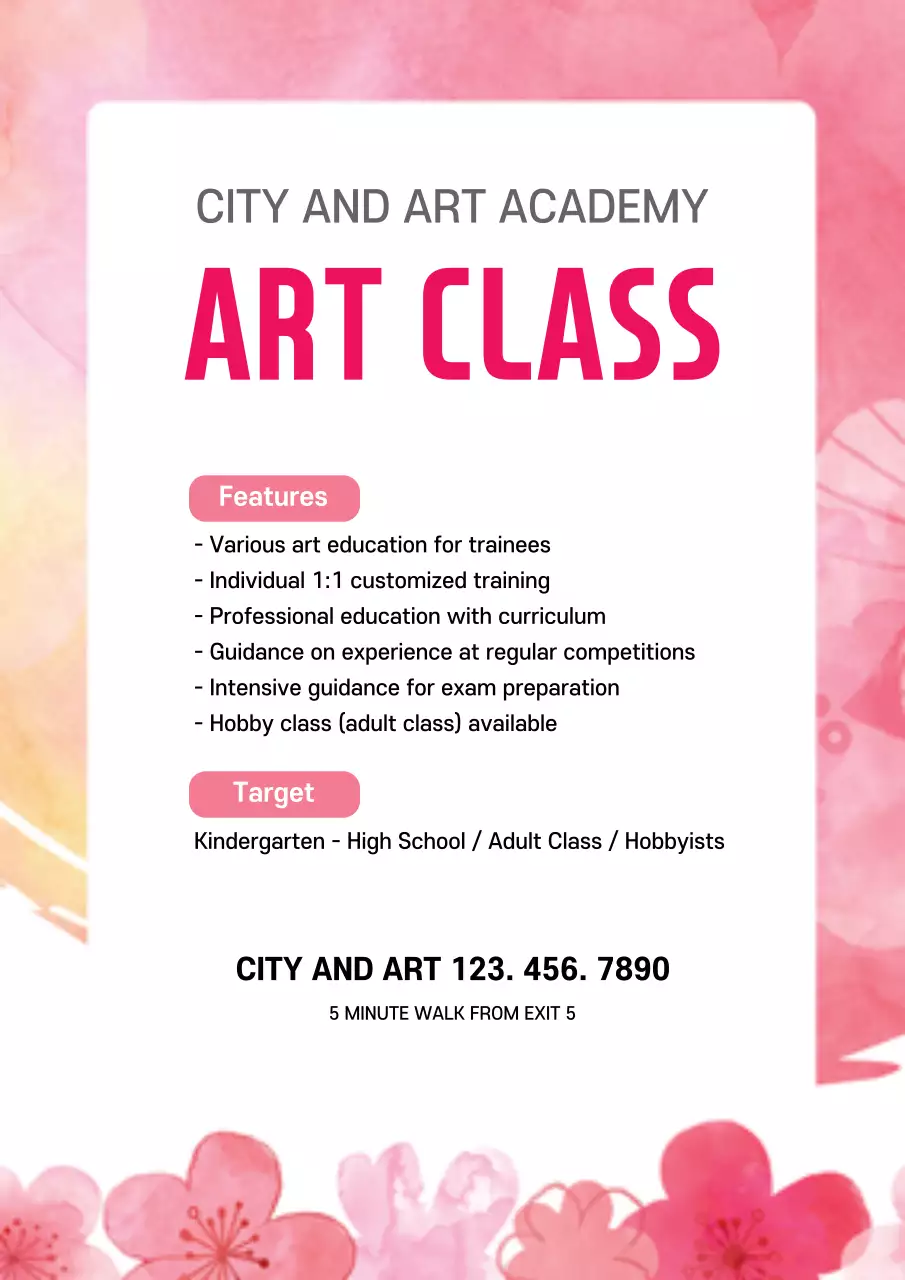 Pink Elegant Art Class Promotion Poster
