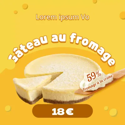 Un mignon gâteau au fromage sur fond de fromage jaune avec un guide des prix