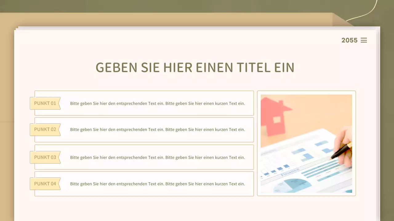 Für Präsentationen mit einem klaren Dokumentenkonzept in Oliv- und Beigetönen