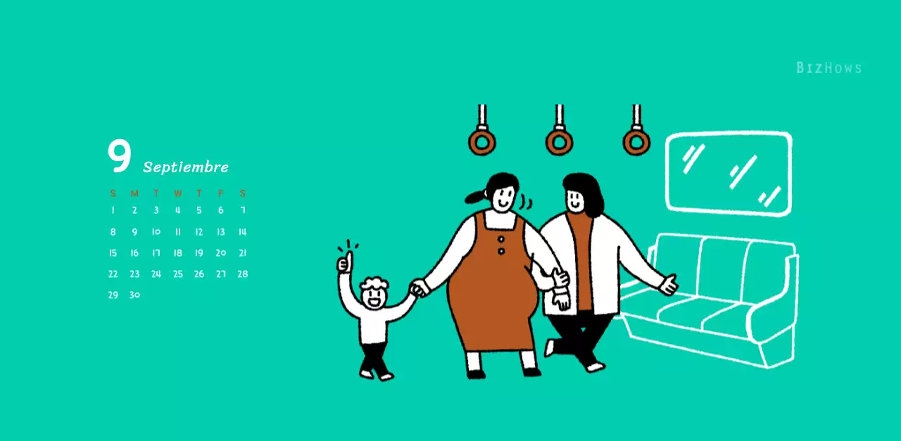 Calendario de Año Nuevo con simpáticas ilustraciones lineales