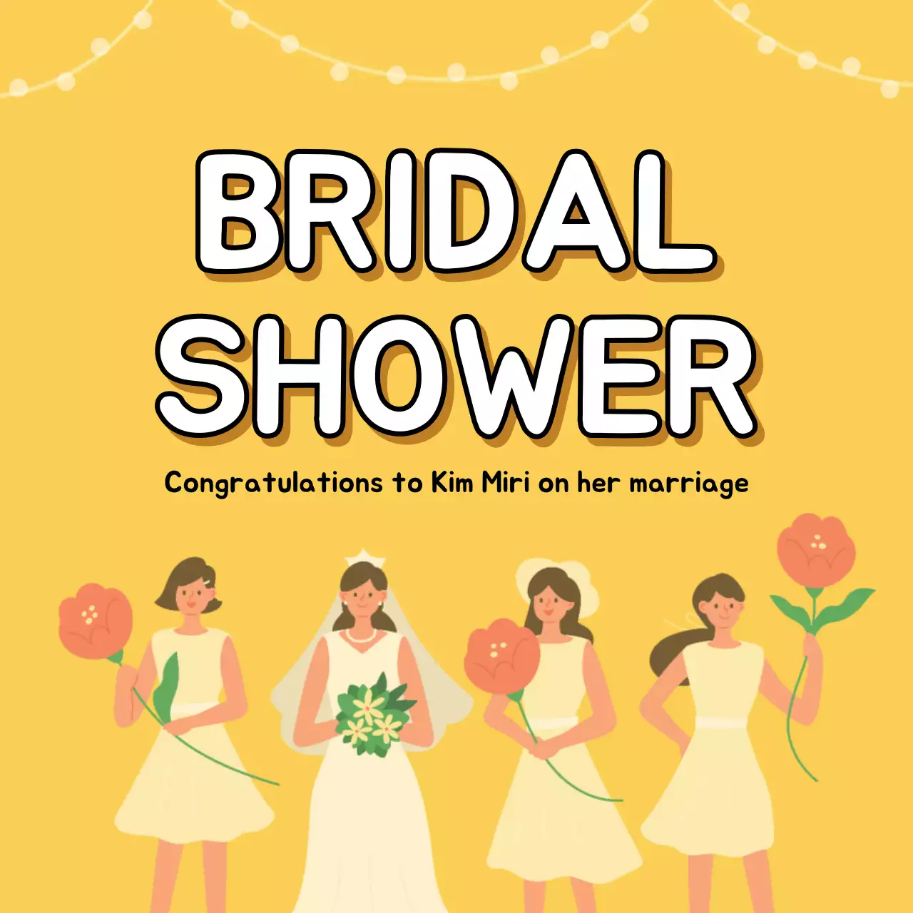 Biểu ngữ mời cô dâu đơn giản màu vàng