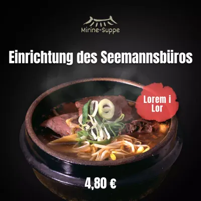 Seonji Haejangguk Menü Social Media Quadrat auf schwarzem Hintergrund