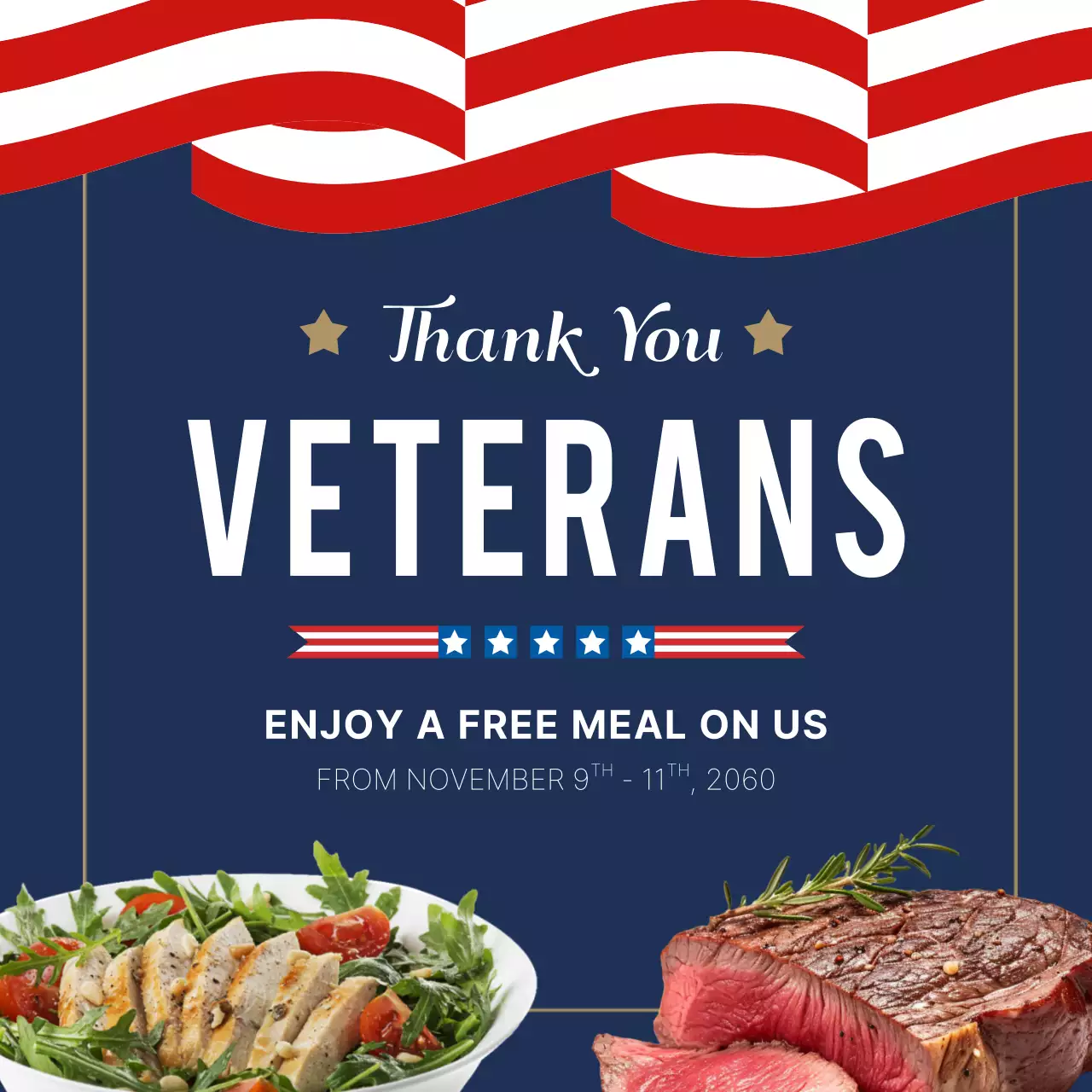 Navy and red simple Veteran's Day advertisement