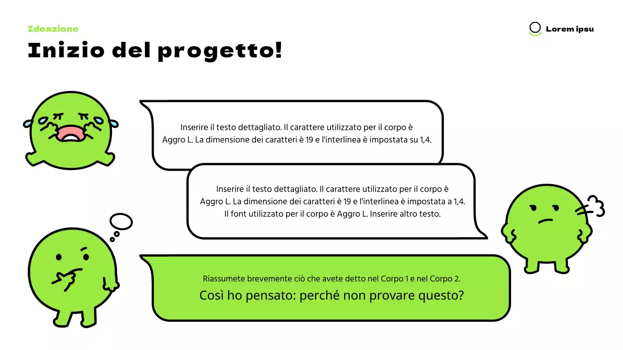 Simpatici personaggi in chartreuse e un layout pulito