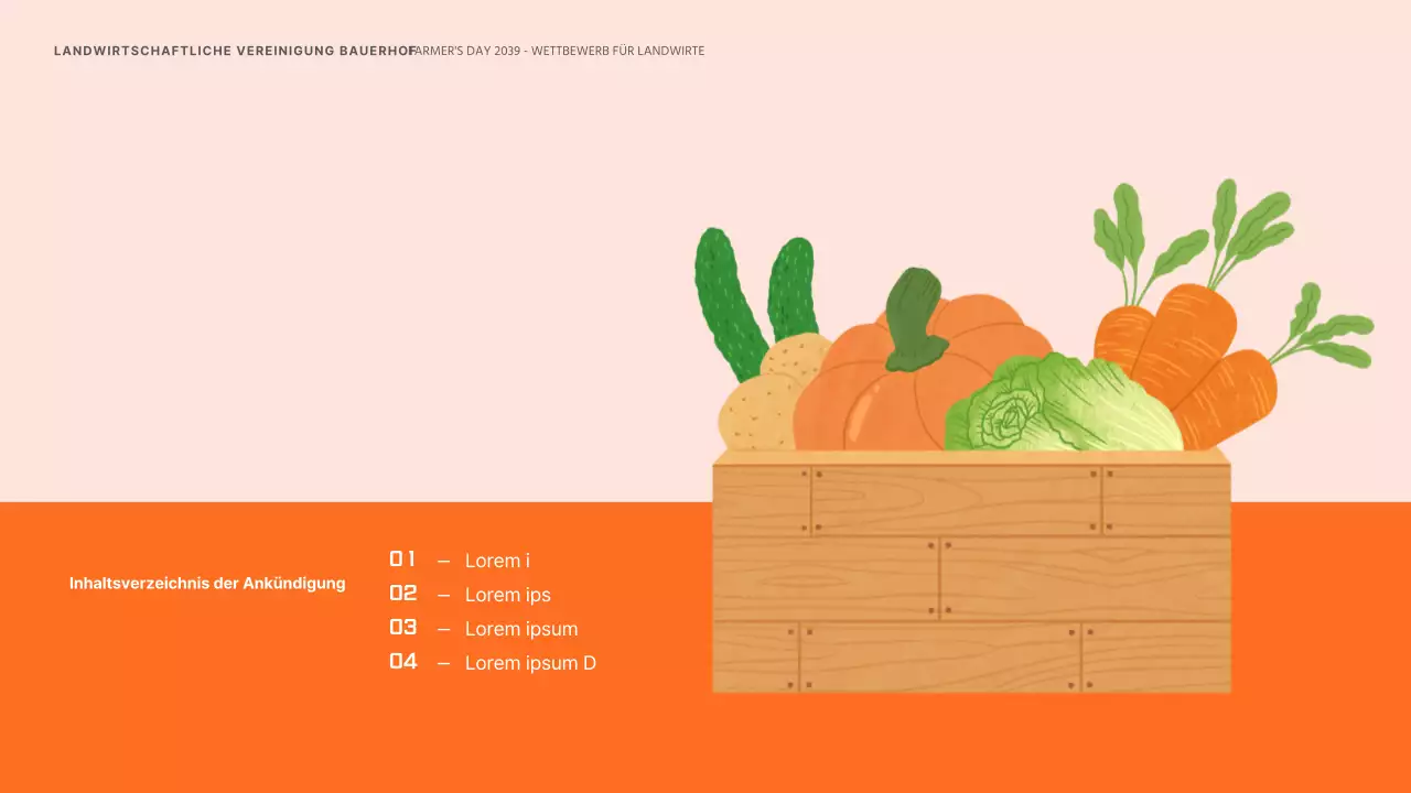 Ankündigung des Tages der Landwirte mit einer Illustration eines Orangenbauern