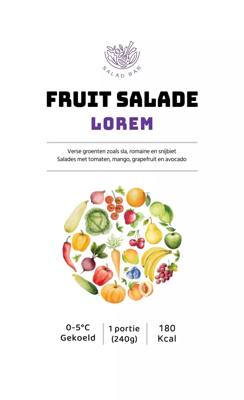 Paars geïllustreerd sla-etiket