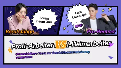 YouTube-Miniaturansicht einer lilafarbenen Cartoon-Illustration, die Tools zur Geschäftsautomatisierung vergleicht.