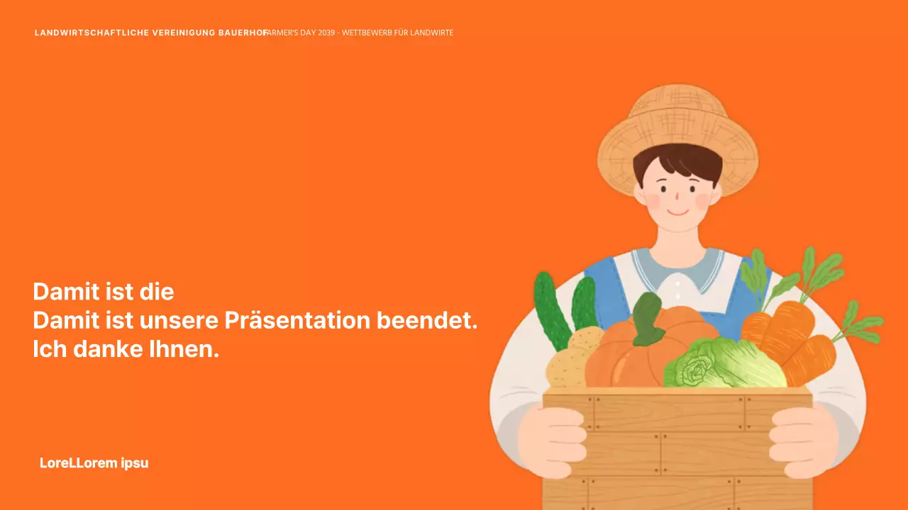 Ankündigung des Tages der Landwirte mit einer Illustration eines Orangenbauern