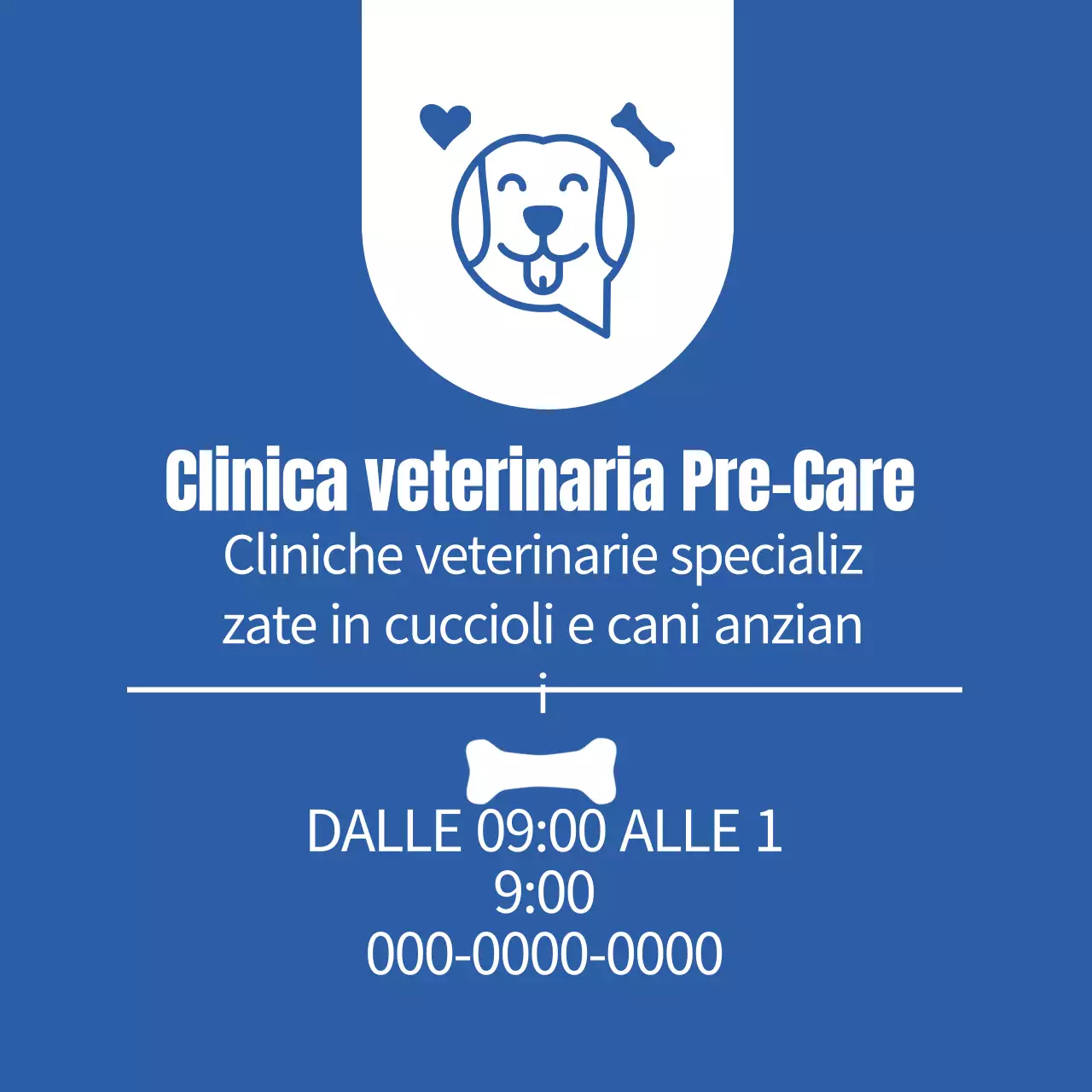 Etichetta promozionale di clinica veterinaria carina con illustrazione blu