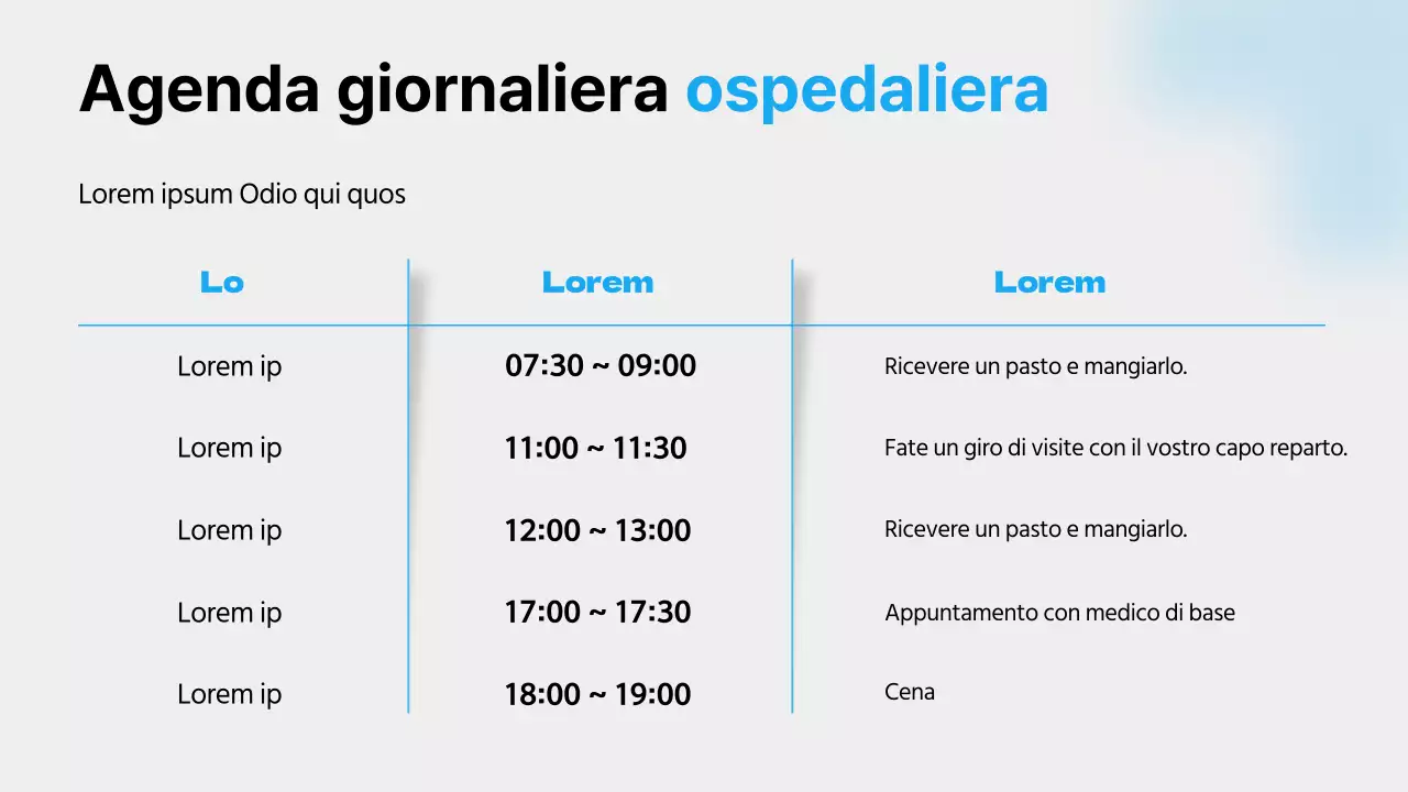 Guida alla vita in ospedale con colori blu, linee pulite e ombre