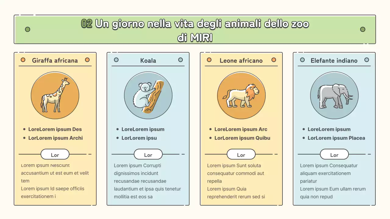 Materiale didattico dello zoo in tonalità pastello di giallo, chartreuse e blu chiaro