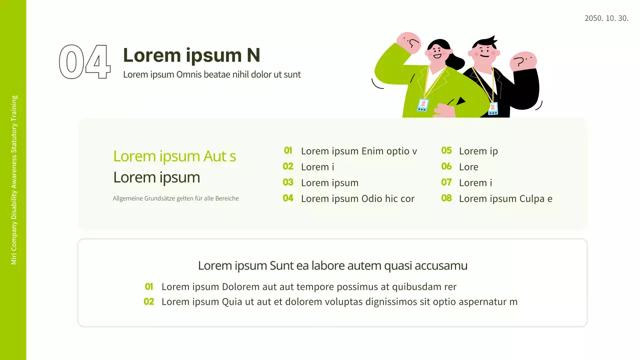 Weiße und lindgrüne Illustration, die das Gefühl vermittelt, dass das PPT am Arbeitsplatz für Behinderungen sensibilisiert.