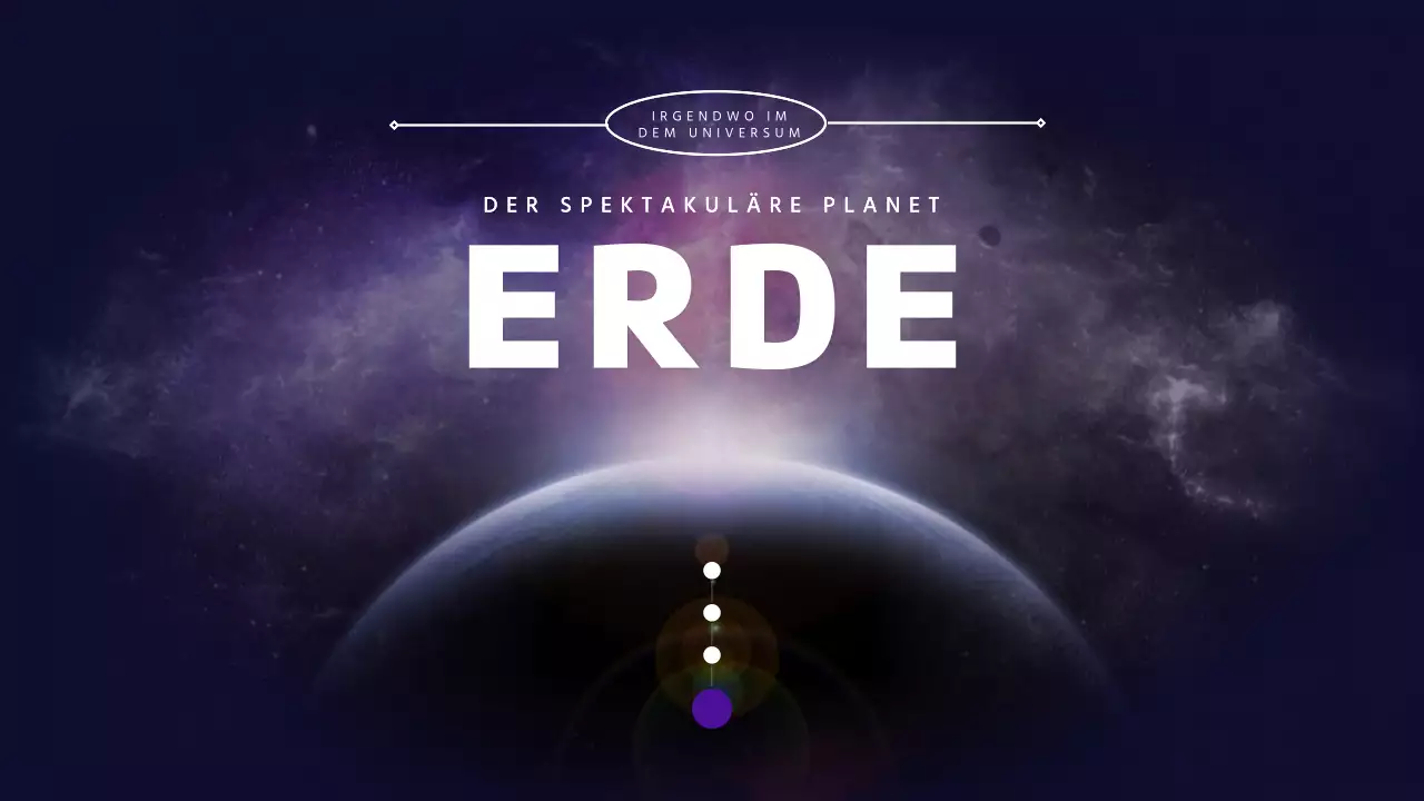 Erkundung des Universums, der Planeten und der Erde in Lila und Schwarz