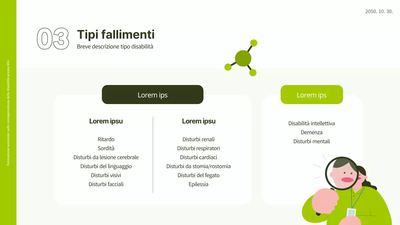 Illustrazione in bianco e verde lime per percepire la formazione sulla disabilità PPT sul posto di lavoro