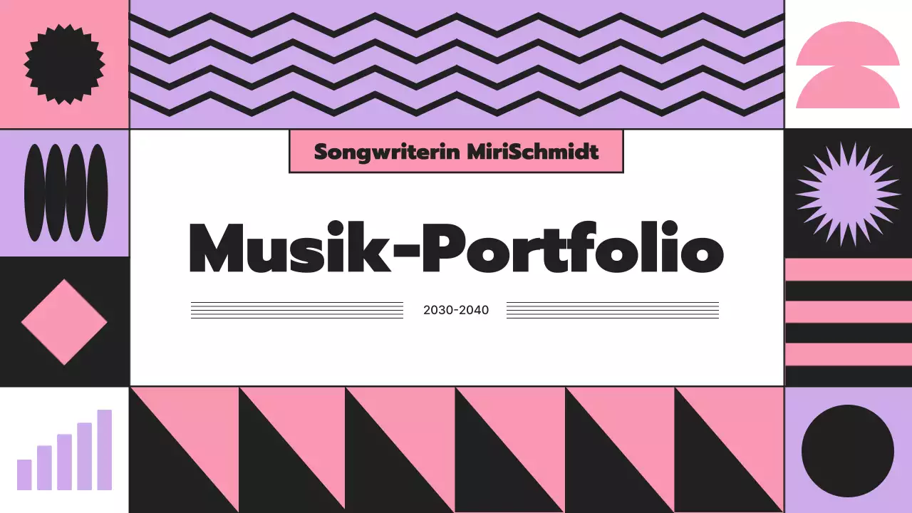 Portfolio des Komponisten mit rhythmisch-geometrischen Elementen