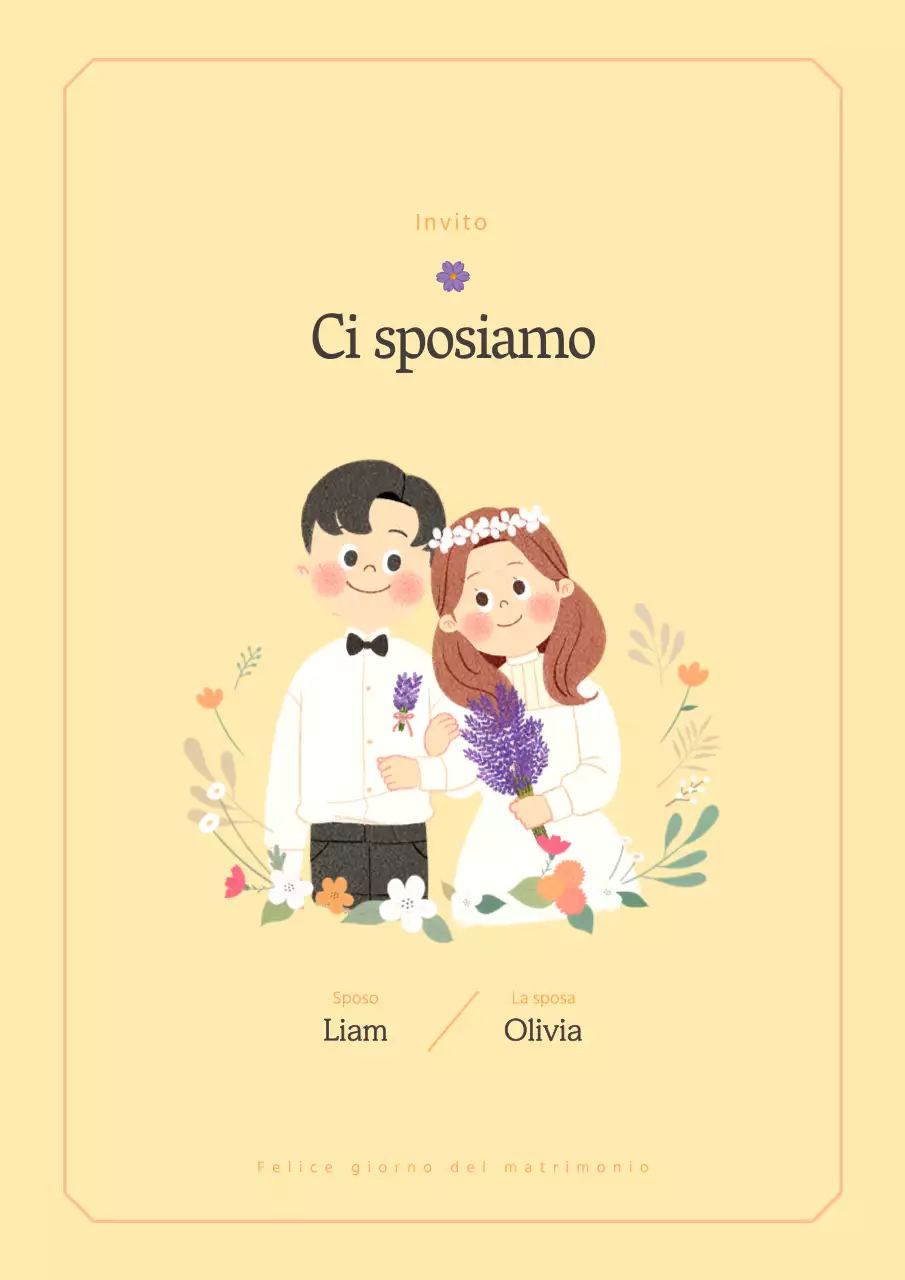 Cartolina di invito al matrimonio gialla