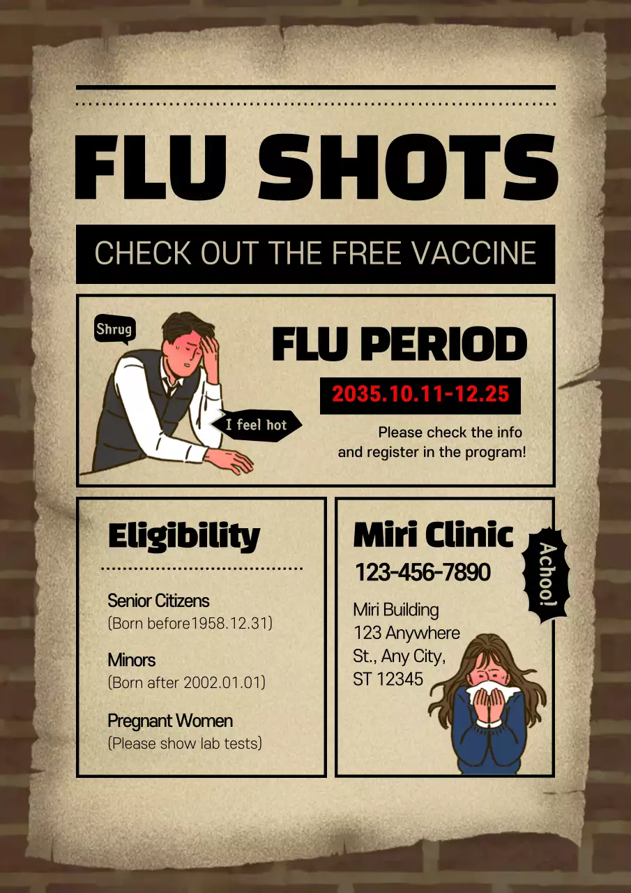 Beige Retro Flu Announcement Poster