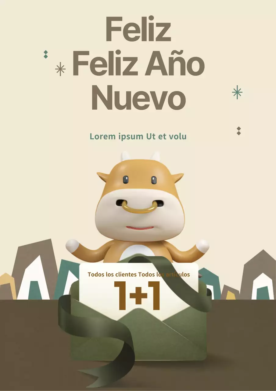 Evento de Año Nuevo con ilustraciones de letras amarillas y marrones