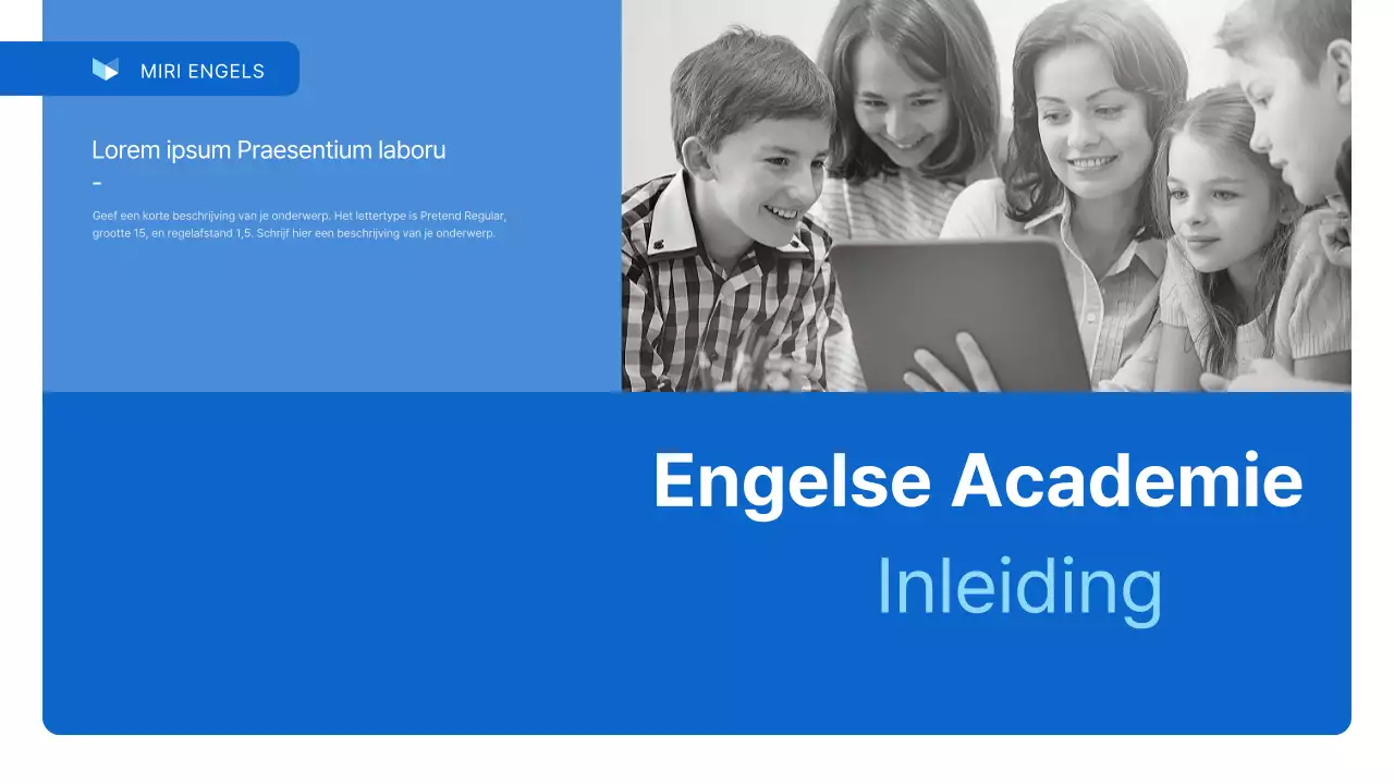 Een eenvoudige blauw-witte zakelijke prospectus voor een Engelse taalschool