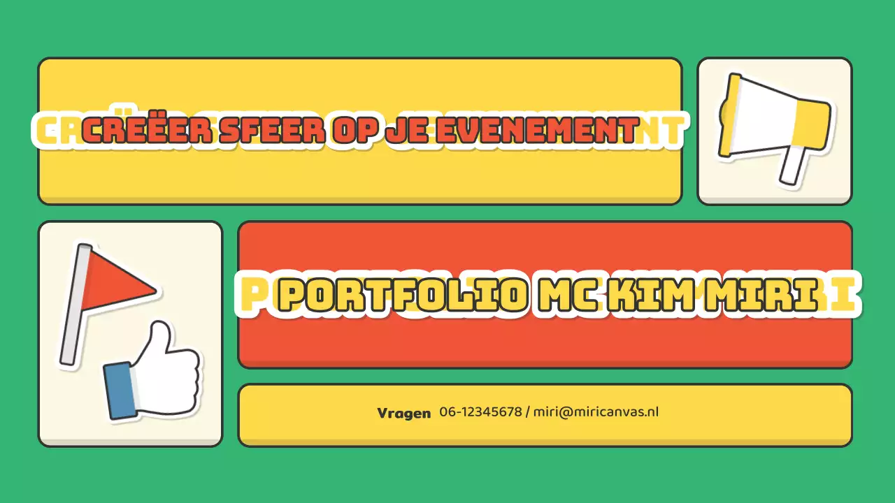 Een portfolio voor emcees in de performance-industrie met een schattig rood en groen stickerconcept