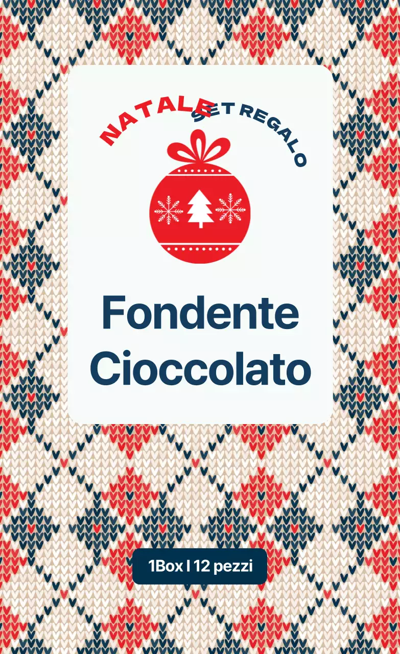 Etichetta di confezionamento natalizia per cioccolato con motivo a maglia rosso e blu navy