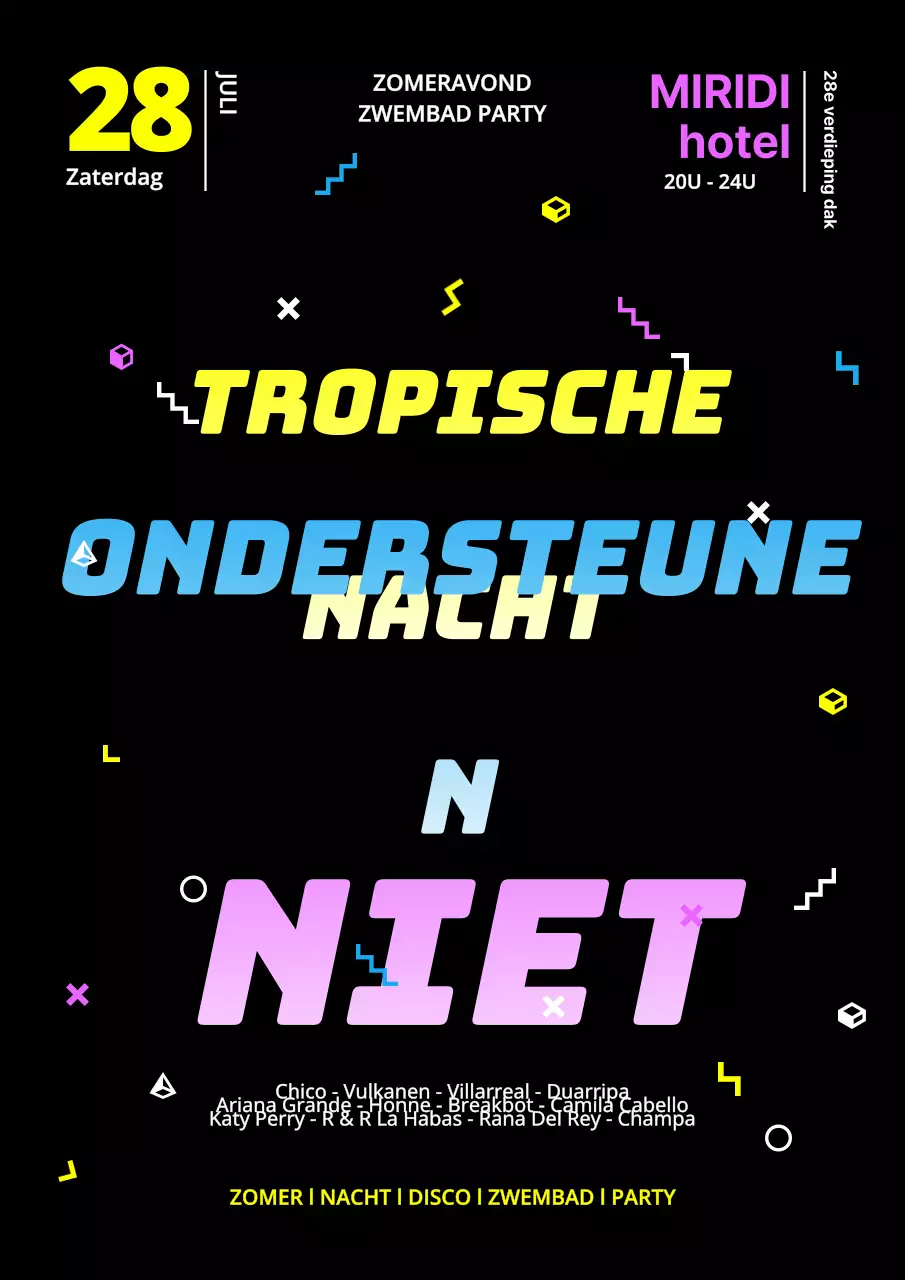 Promoot een midzomerzwembadfeest met zwarte fluorescerende accenten