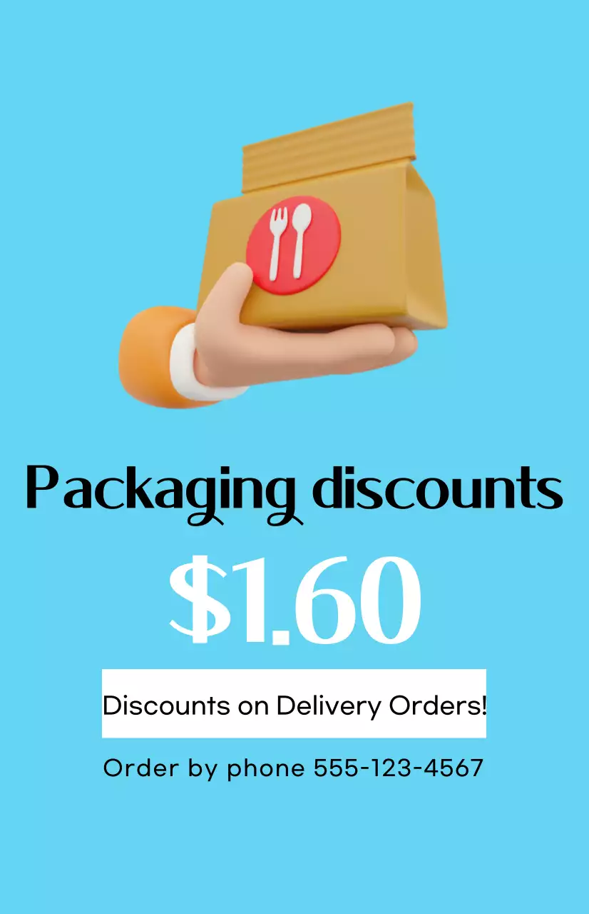 Uma promoção de desconto simples com uma imagem para levar sobre um fundo azul claro