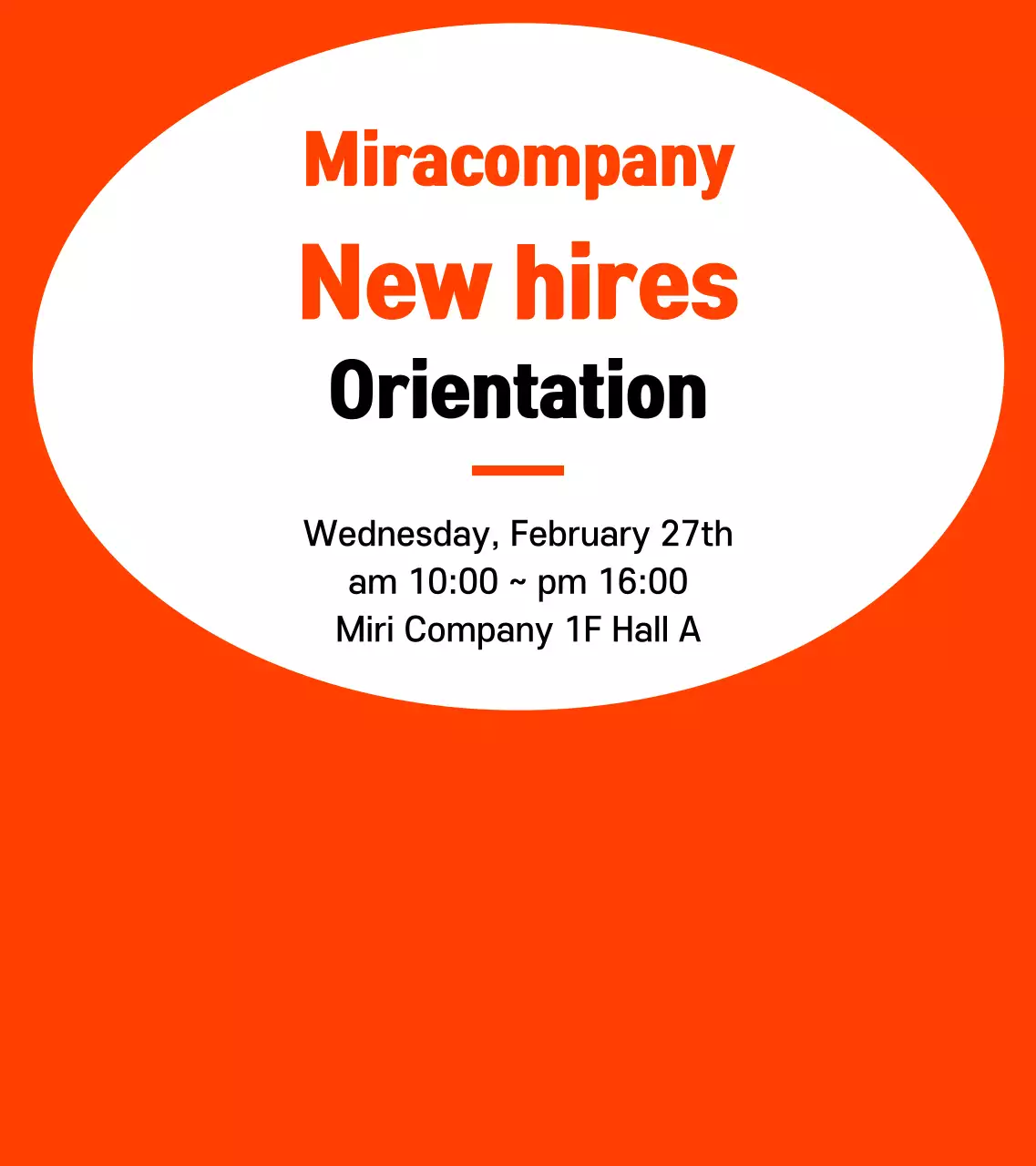 Gaya bingkai sederhana berwarna oranye dan hitam untuk informasi orientasi karyawan baru