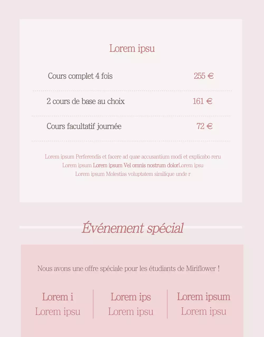 Page de détails sur les cours de fleurs