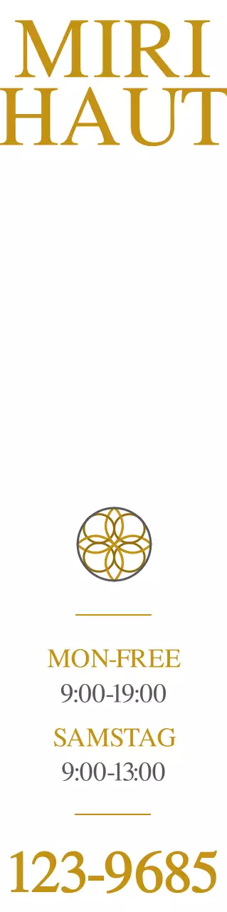 Werbung für eine dermatologische Praxis mit einem stilisierten Logo in Gold und Dunkelgrau