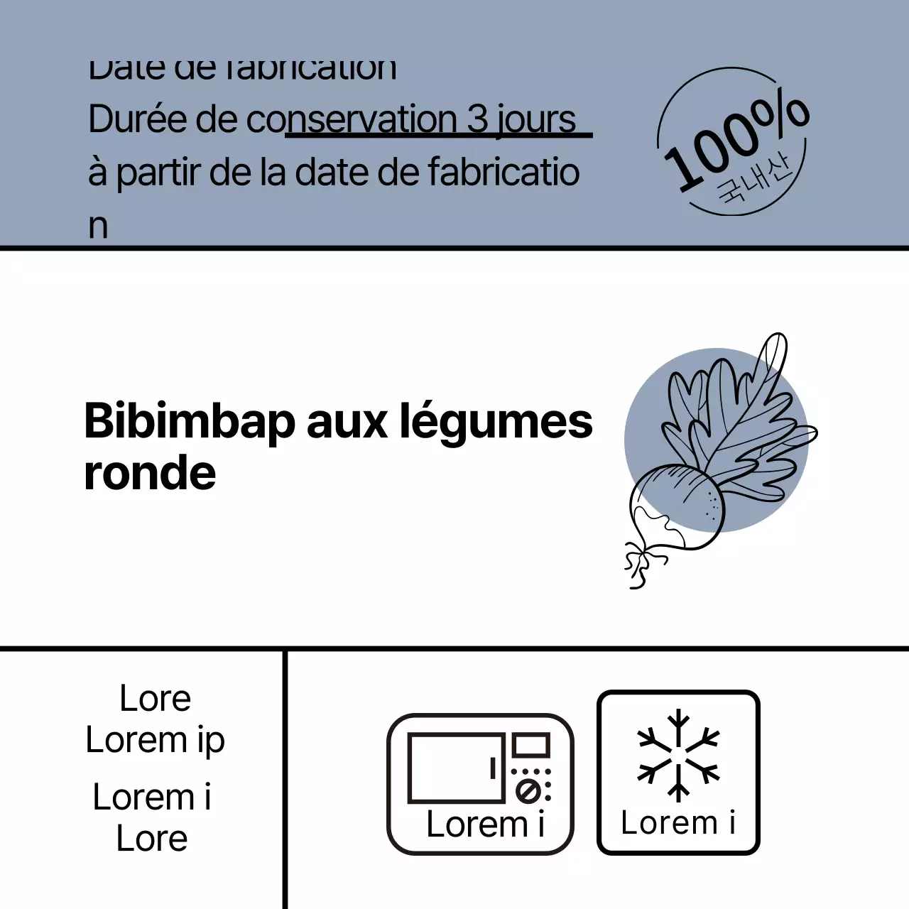 illustration bleue alimentation simple légumes bibimbap étiquette ronde