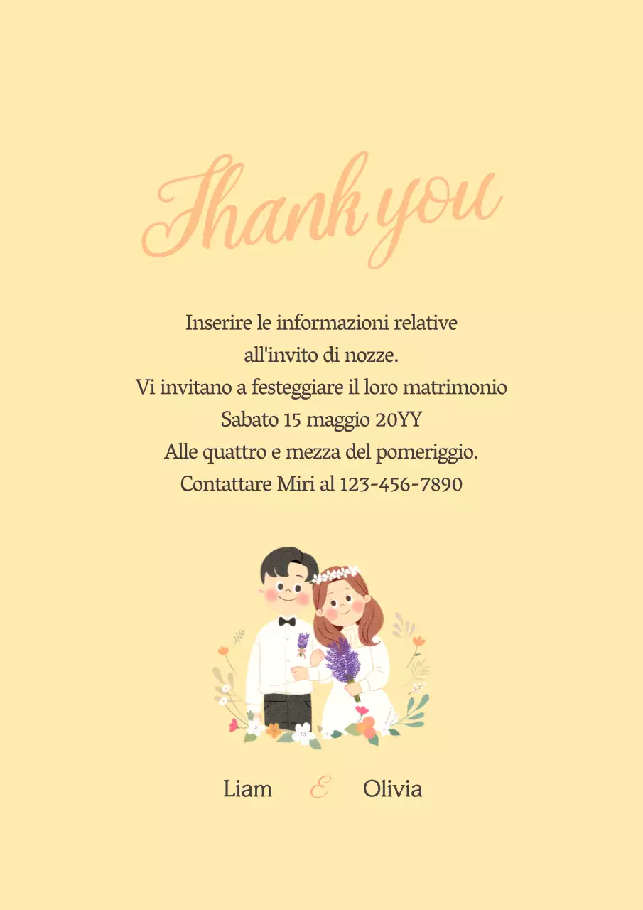 Cartolina di invito al matrimonio gialla