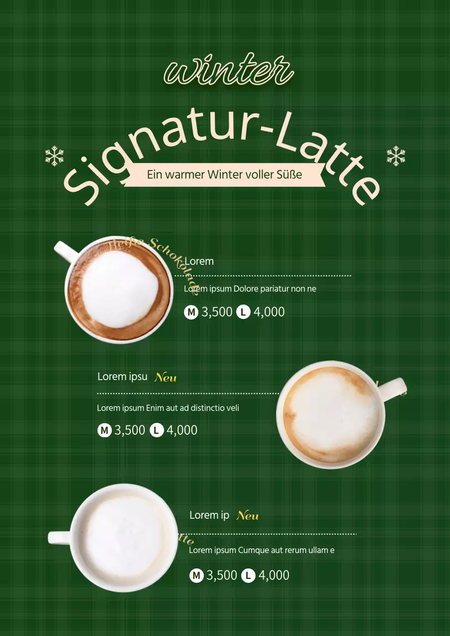 Ein sauberes Plakat mit einer winterlichen Getränkekarte