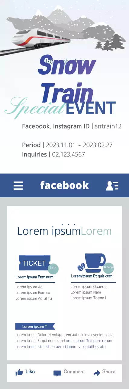 Banner de promoção de evento de trem moderno azul