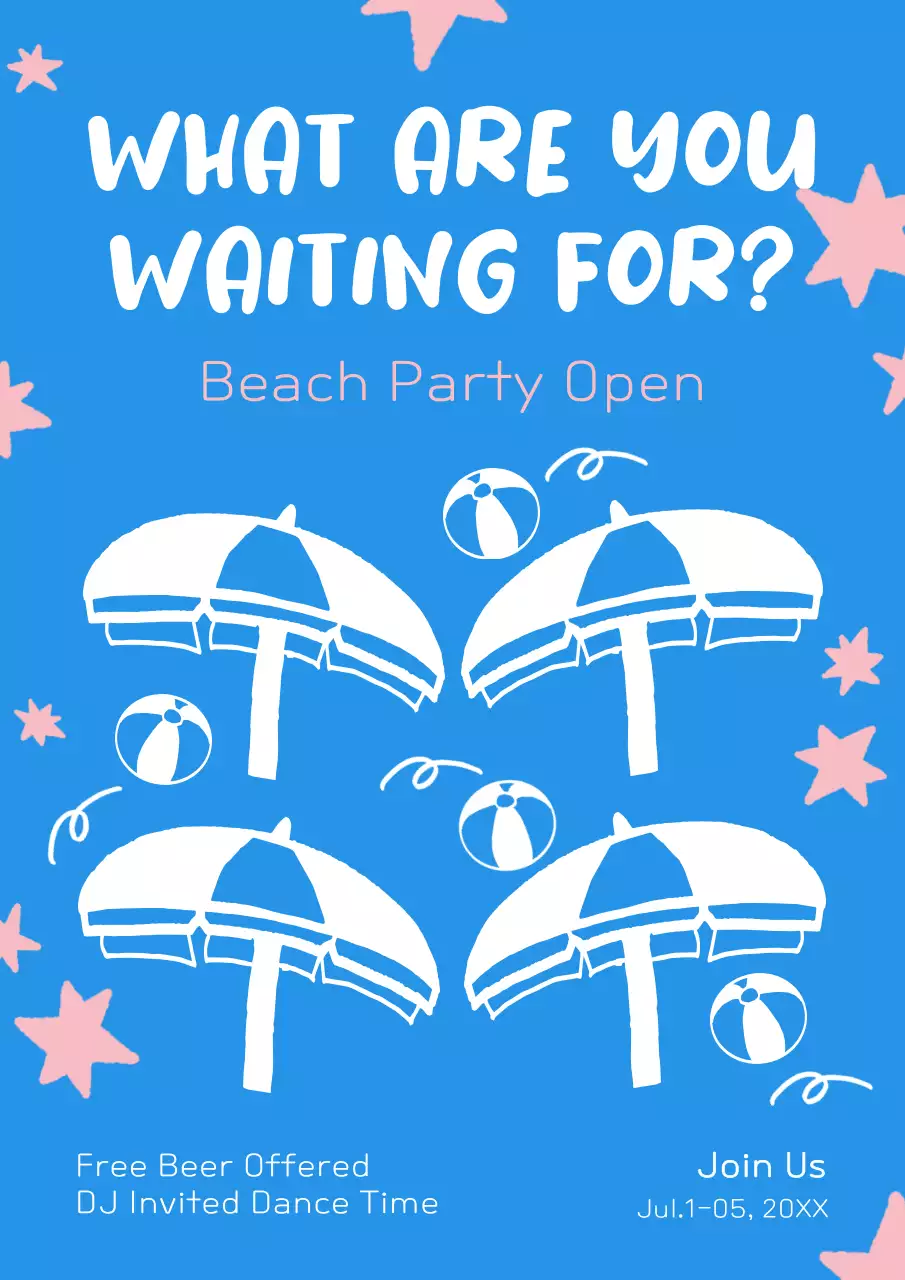 블루 트렌디 비치 이벤트 초대장 포스터