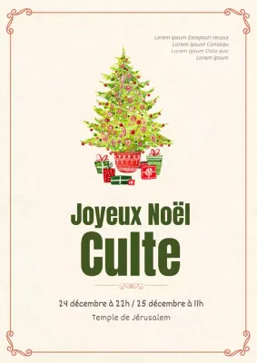Affiche du service de Noël aux couleurs jaunes et chaudes