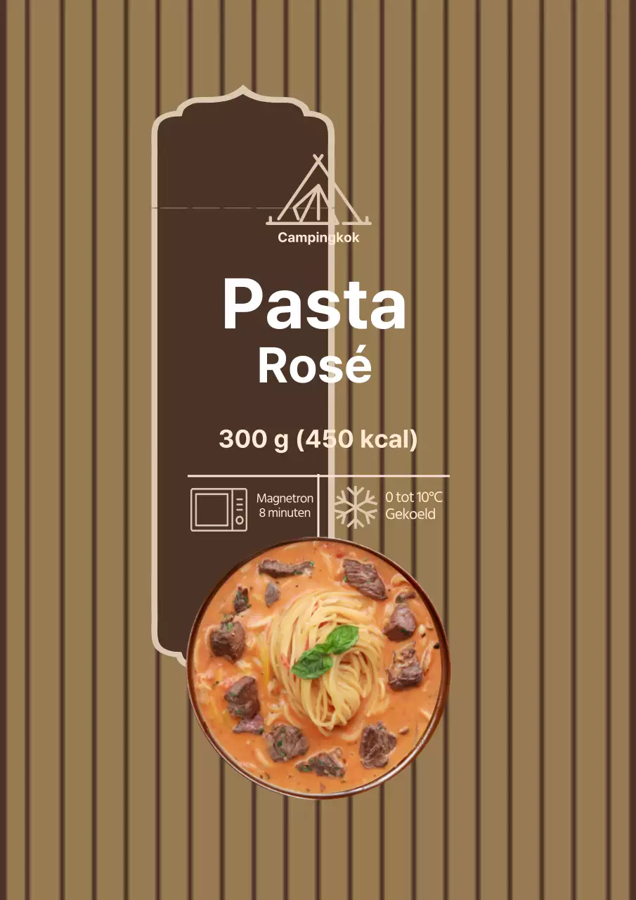 Poster voor het ontwerpen van een etiket voor een prachtige rosé pastakookset in bruintinten.