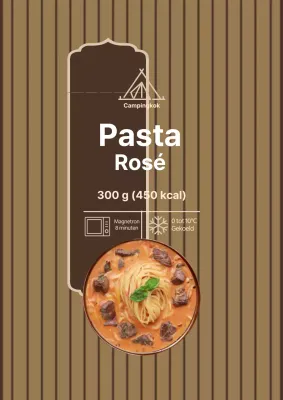 Poster voor het ontwerpen van een etiket voor een prachtige rosé pastakookset in bruintinten.