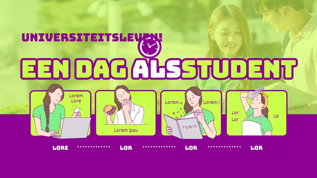 Newbie's dagelijkse routine in lichtgroen en paars netjes horizontaal roosterformaat