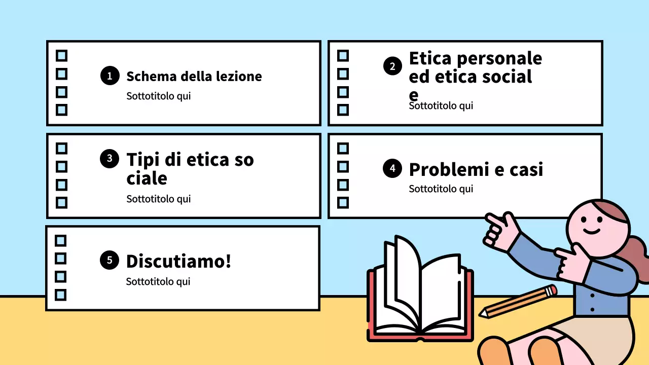 Illustrazioni vivaci e simpatiche sulla vita e sull'etica