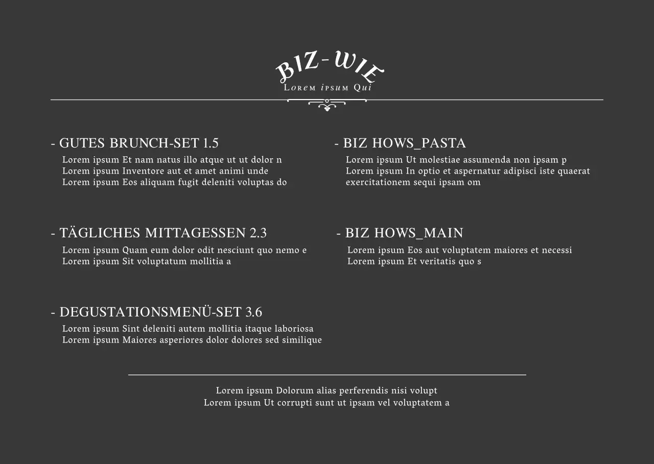 Ein einfaches Restaurantkonzept in Schwarz-WeißMenü und Preisübersicht