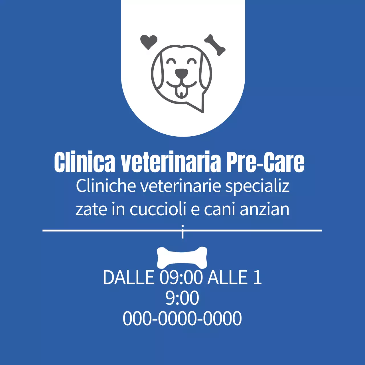 Etichetta promozionale di clinica veterinaria carina con illustrazione blu