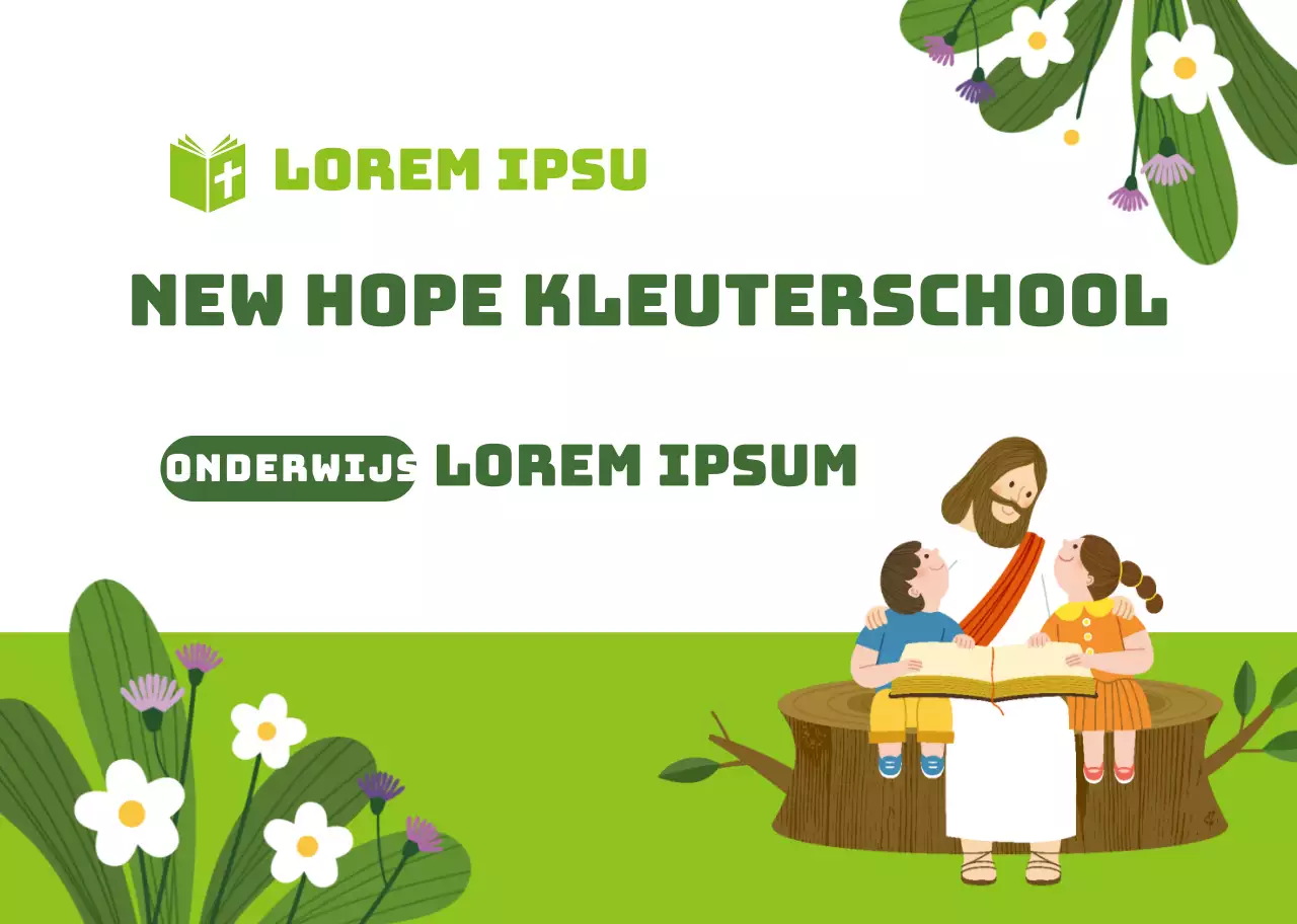 Illustratie Groen Karakter Kerk Kleuterschool Promotie