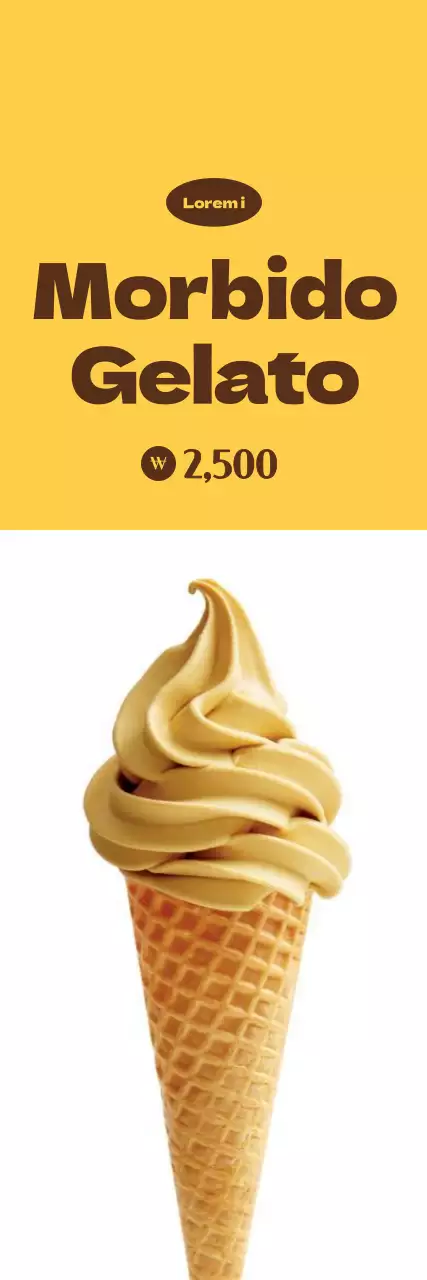 Promozione di un piccolo gelato su sfondo giallo e bianco