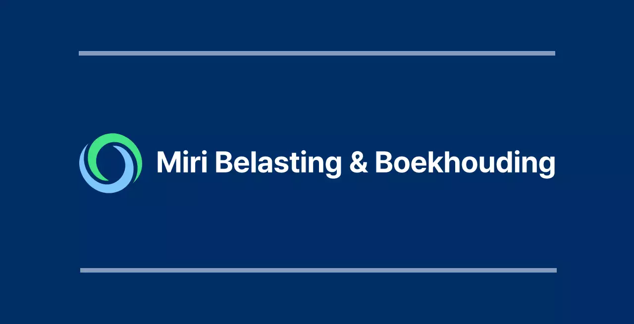 Marineblauwe vlag met het logo en de naam van het belasting- en boekhoudkantoor.